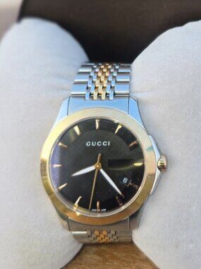 Gucci Black Two Tone Stainless Steel G-Timeless YA126410 Men's